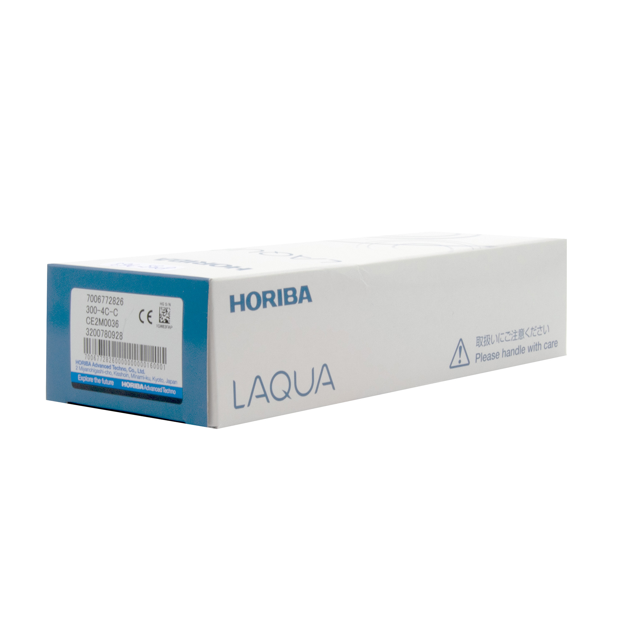 Horiba LAQUA 300‑4C‑C Verpackung von vorne, geschlossene Kartusche in Schachtel, Etikett erkennbar