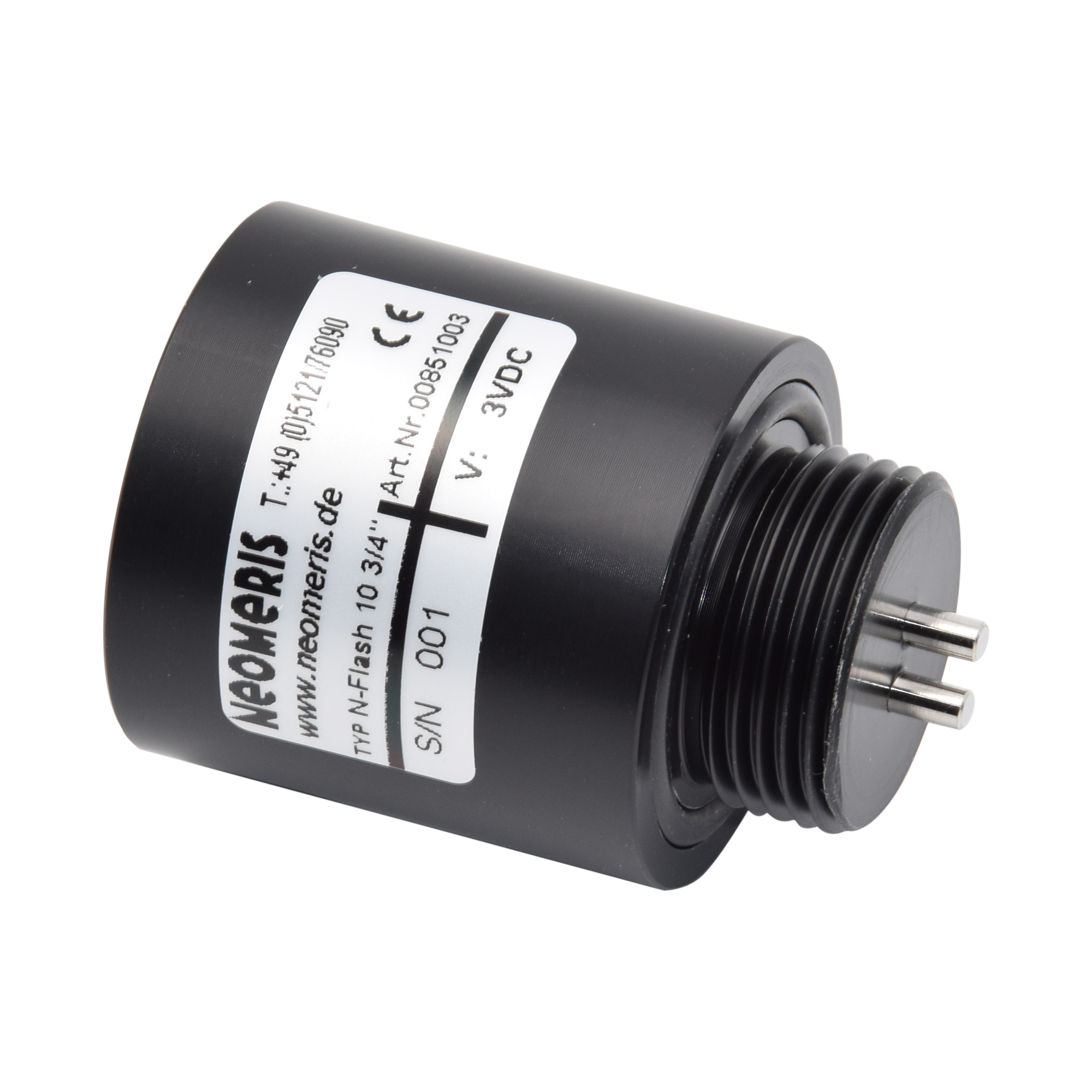 N-FLASH10 Leitfähigkeitsmessgerät Seitenansicht, robustes schwarzes Gehäuse, batteriebetrieben mit 2 LEDs für Statusanzeige