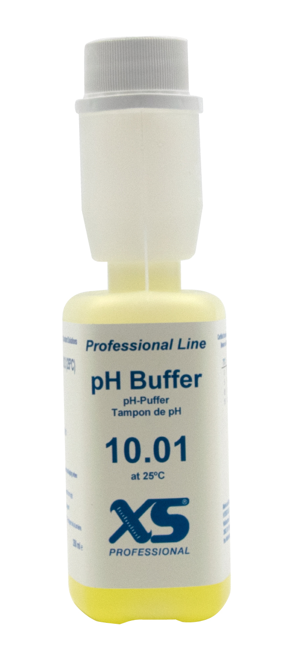 pH 10.01 Pufferlösung 250ml in gelb, seitliche Ansicht
