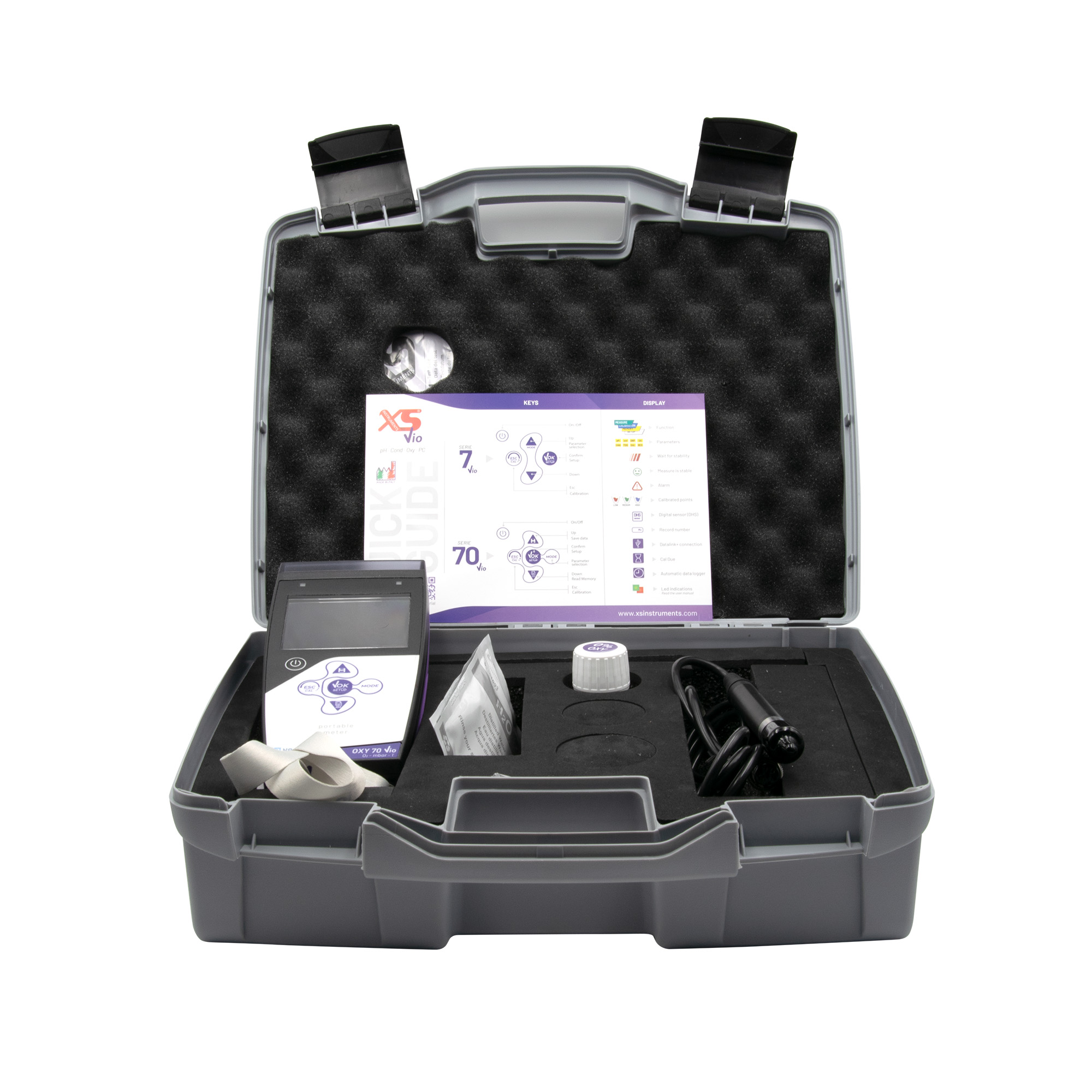 An open suitcase with a clearly visible device and its accompanying accessories.