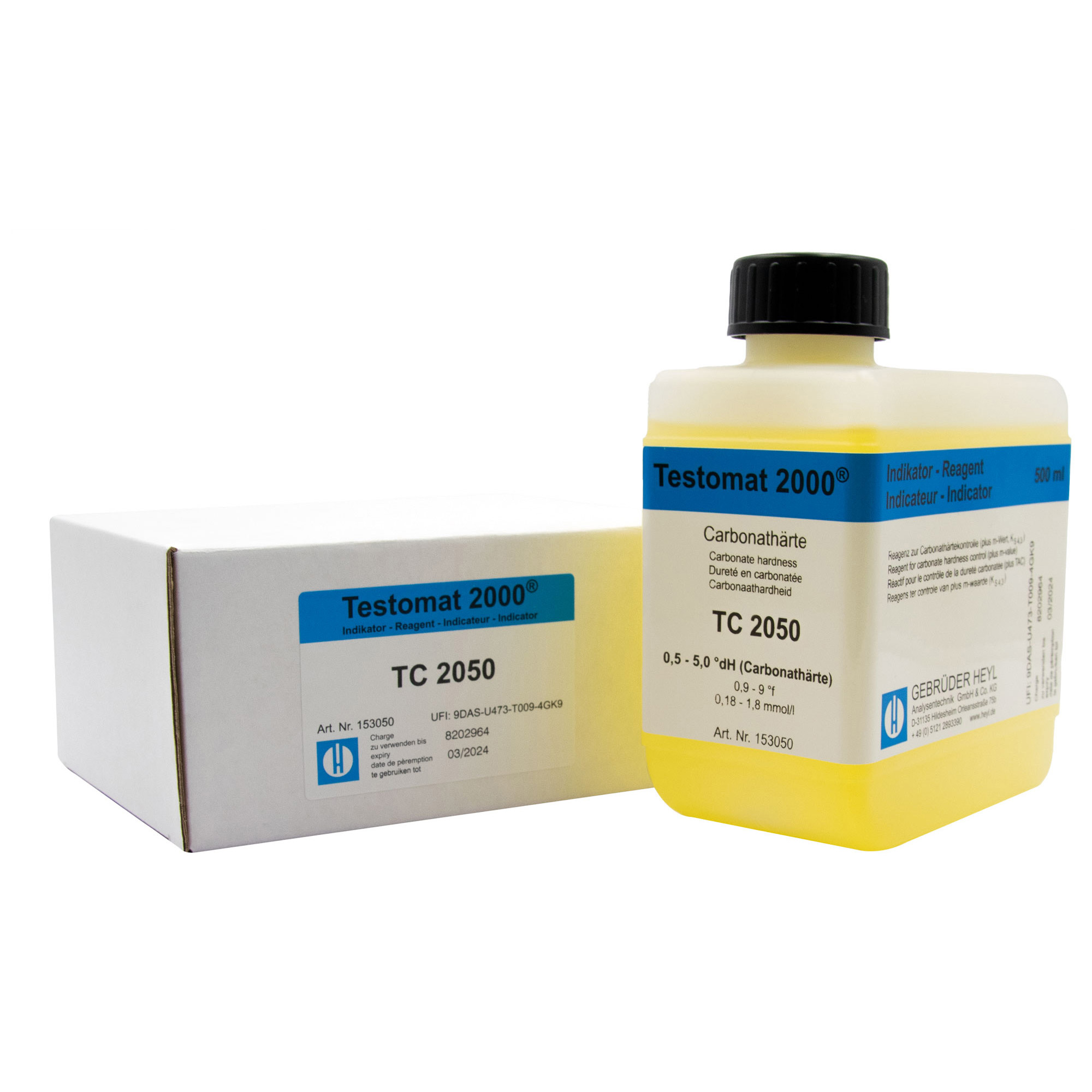 Testomat® Indikator TC2050 500ml Testomat® Indikator TC2050 500ml, Frontansicht mit Etikett, Bestimmung der Carbonathärte