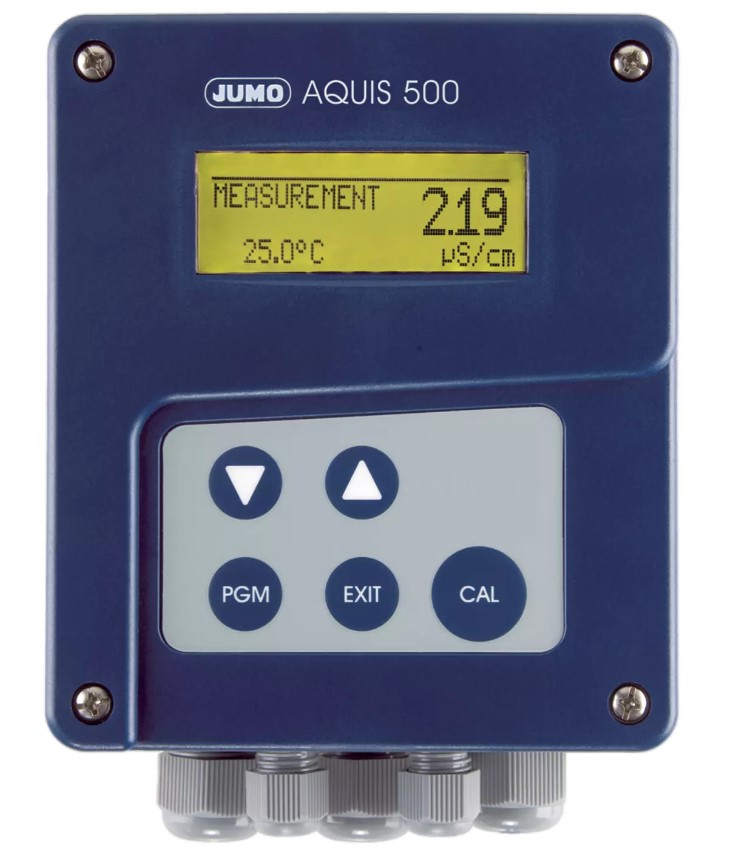 JUMO AQUIS 500 CR - Leitfähigkeit, TDS, Widerstand, Temperatur Messumformer/Regler im Aufbaugehäuse, 2x 0(4)-20mA / 0(2)bis 10V Ausgang + 2x Relaisausgang, AC 110 bis 240V Spannungsversorgung