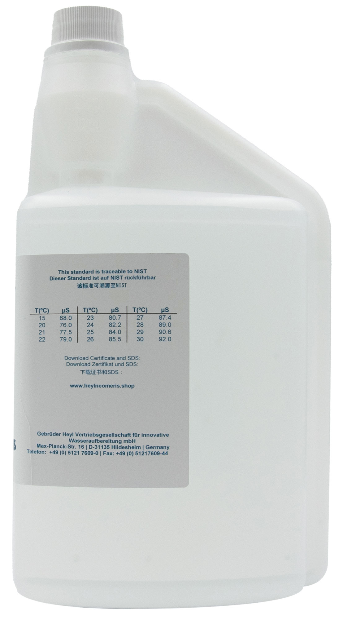 Leitfähigkeitskalibrierlösung 1000 ml Flasche, klare Flüssigkeit, Hygieneverschluss