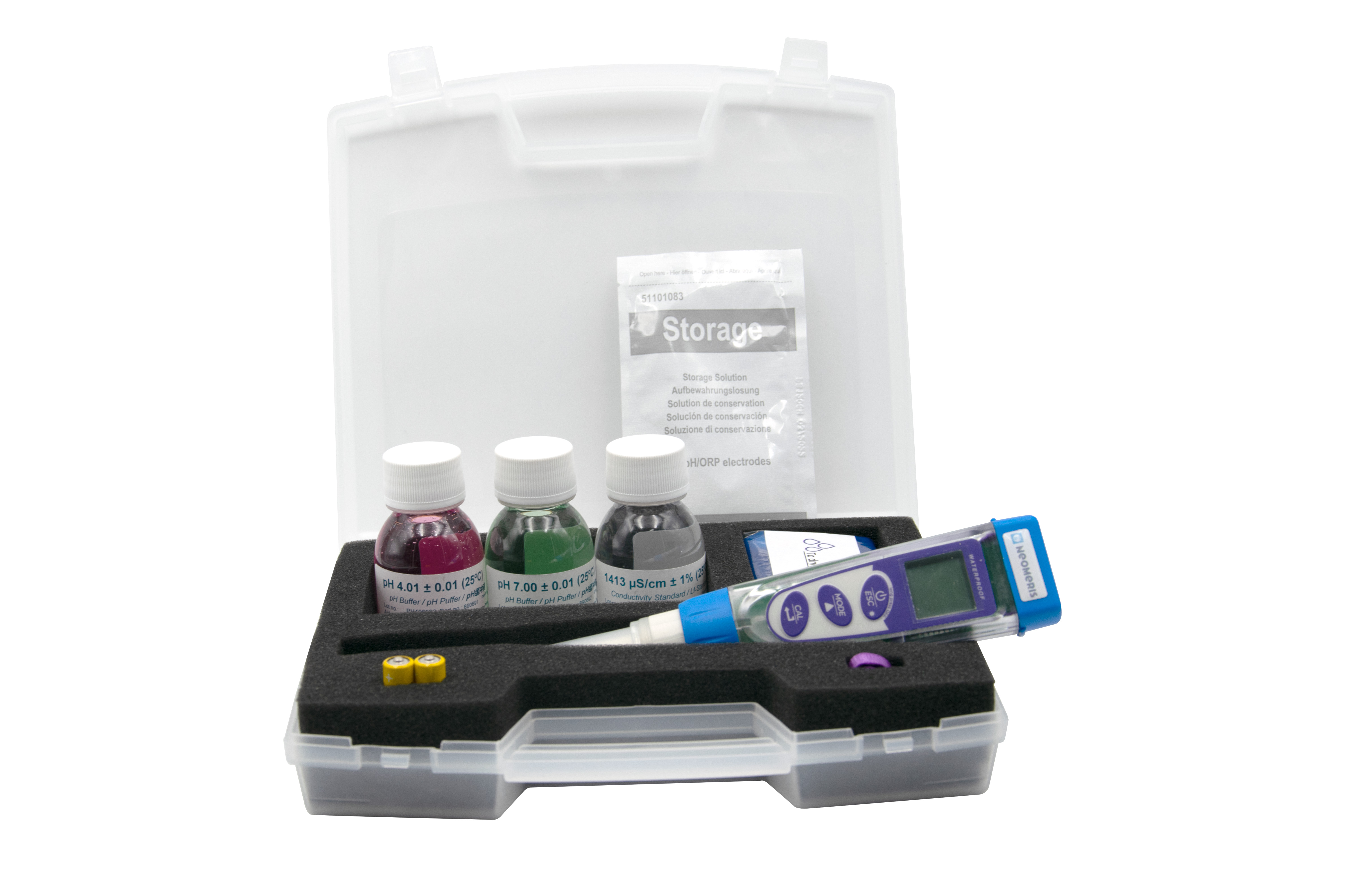 Advanced pH/mV/Leitfähigkeit/TDS/Salzgehalt/Temperatur Pocket-Tester im Messkoffer - Multiparameter Handtester inklusive 25ml Kalibrier-/Pufferlösung