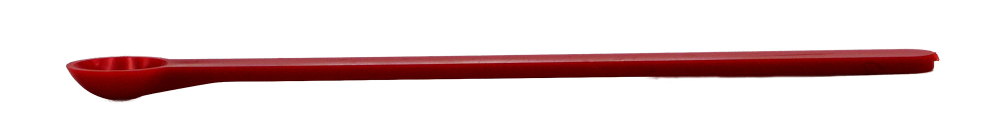 Red measuring spoon, our item number 51535, photographed lying on its side