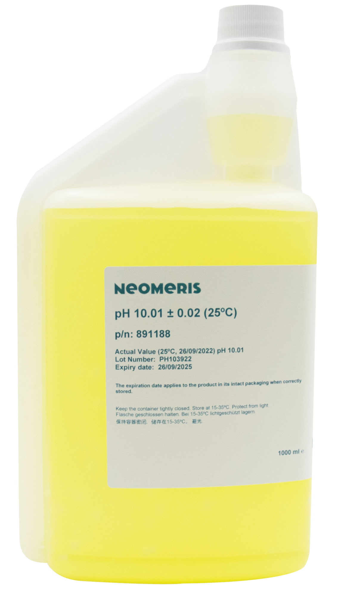 Neomeris Pufferlösung pH 10.01 gelb, 1 Liter Flasche mit Hygieneverschluss