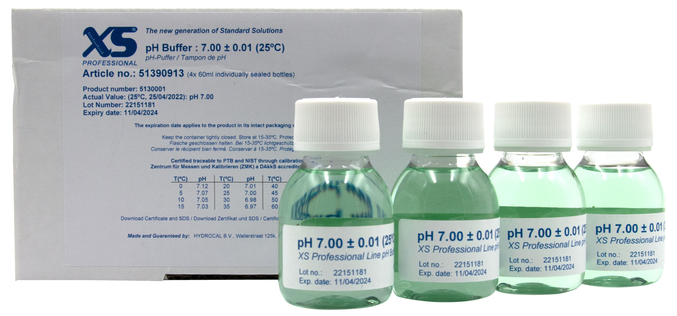 XS Professional XS pH 7.00 Pufferlösung grün, 4x60ml Flaschen 