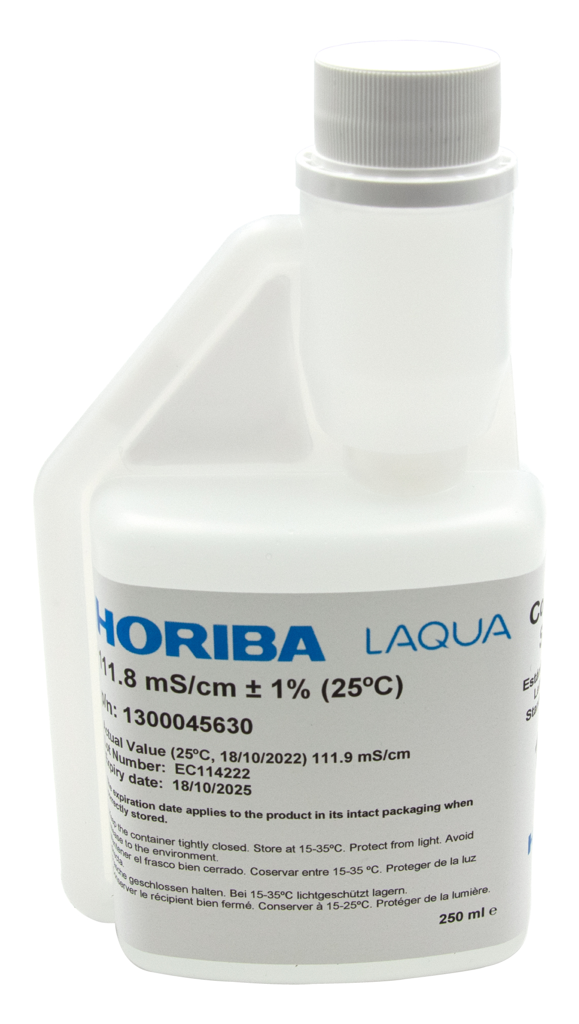 HORIBA 111.8 mS/cm calibration solution hygiene bottle.