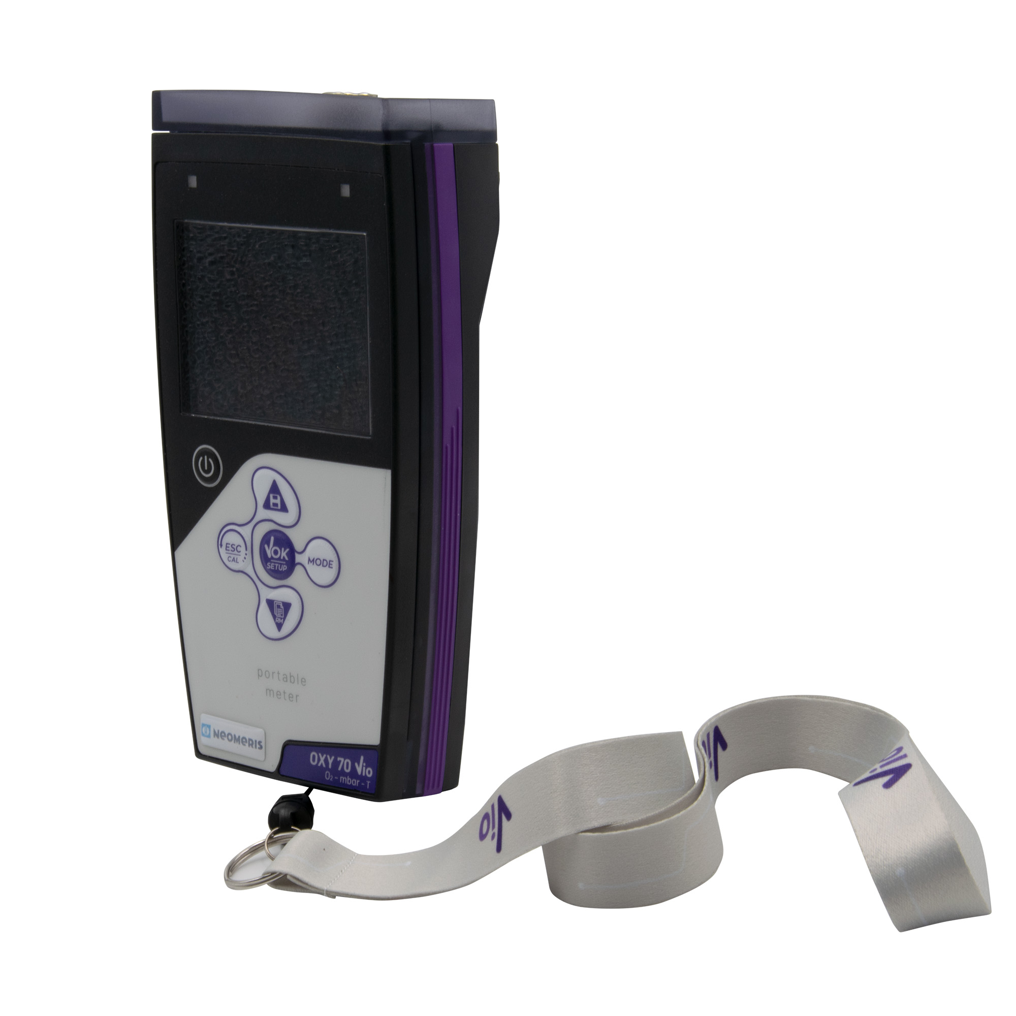 XS Oxy 70 Measuring Device with Carrying Strap, White Strap and Black-and-White Device