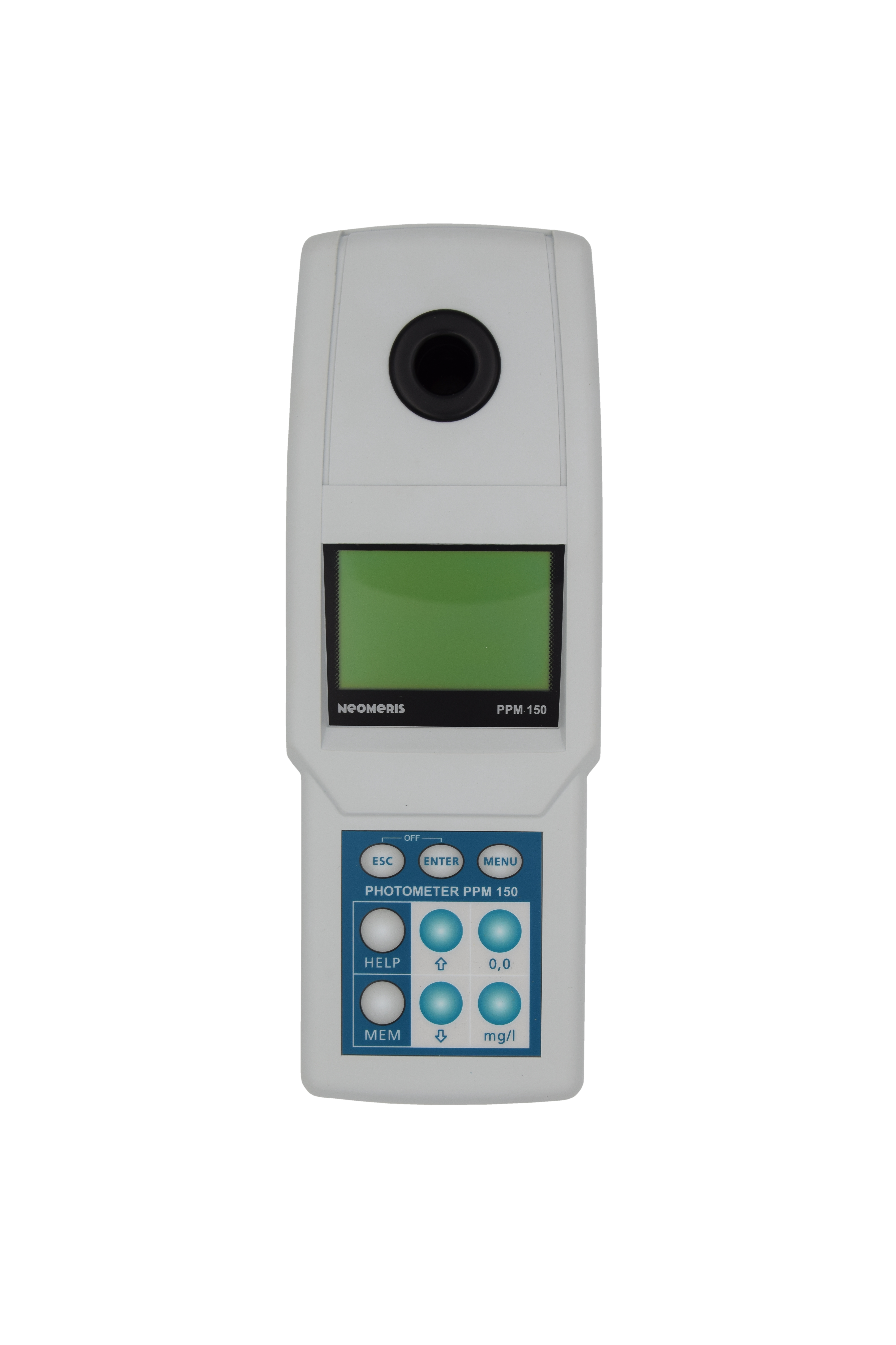 Neomeris PPM150 Portable Photometer, Frontansicht mit Display und Bedientasten, kompakt und handlich