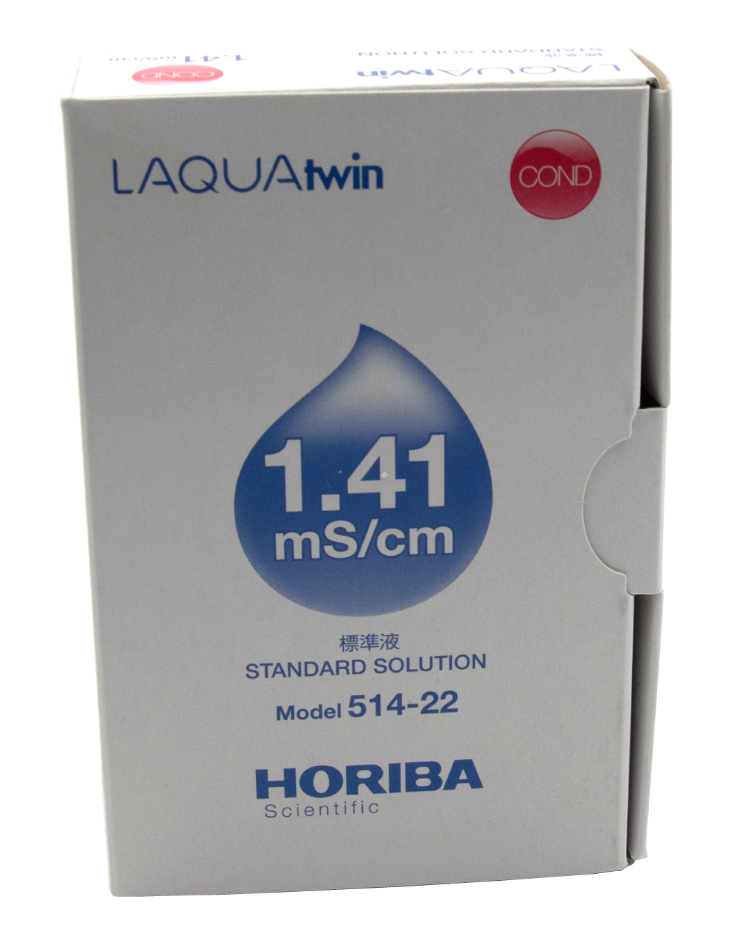 Horiba 1413 μS/cm conductivity standard solution packaging, box with product details, calibration solution set, compact pack, water analysis accessory