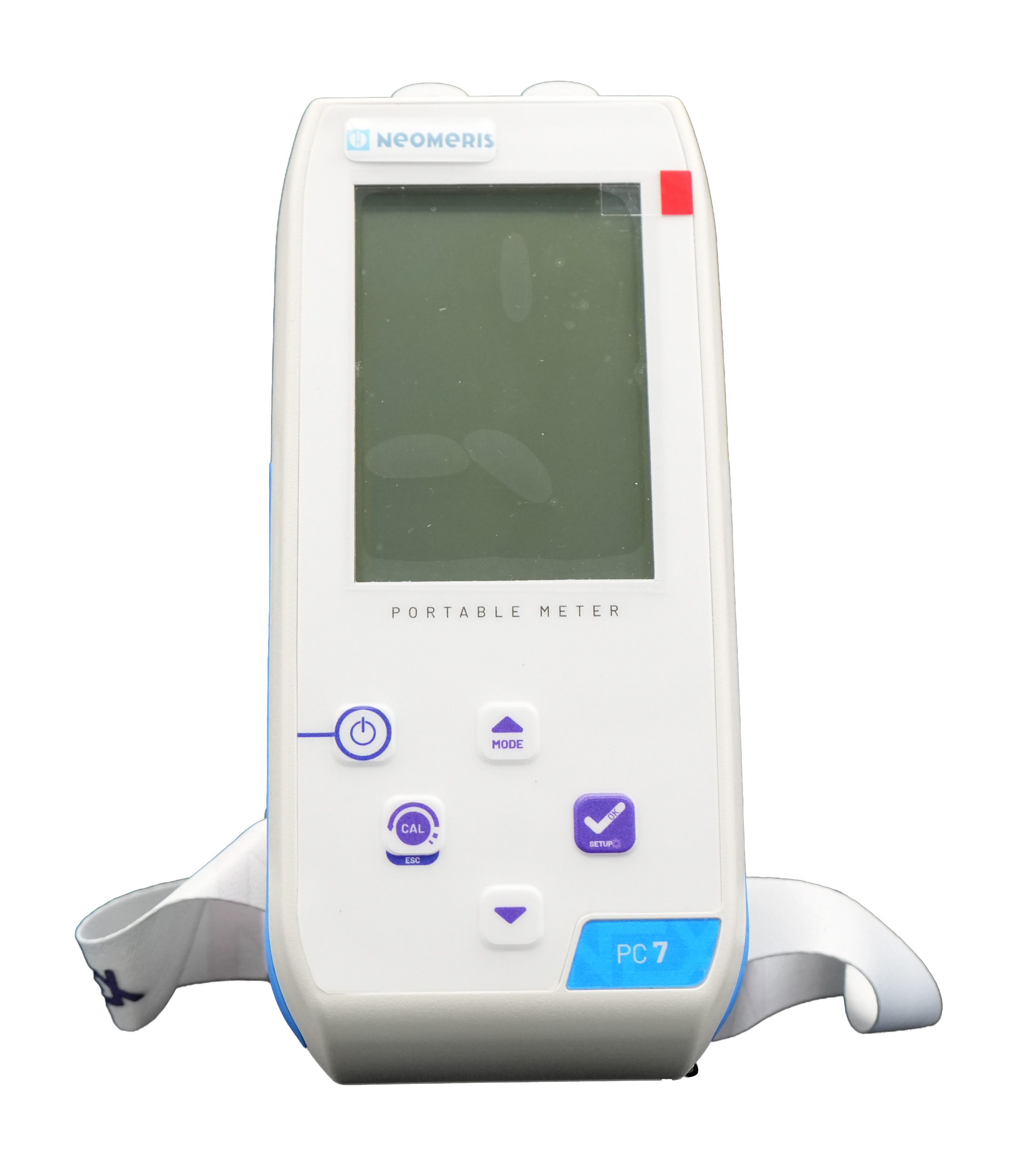 Professional-Analysenkoffer Kesselhaus, Nahaufnahme Handmessgerät mit Farbdisplay, aktive Messanzeige, ergonomisches Design, multifunktionales Wasseranalysegerät