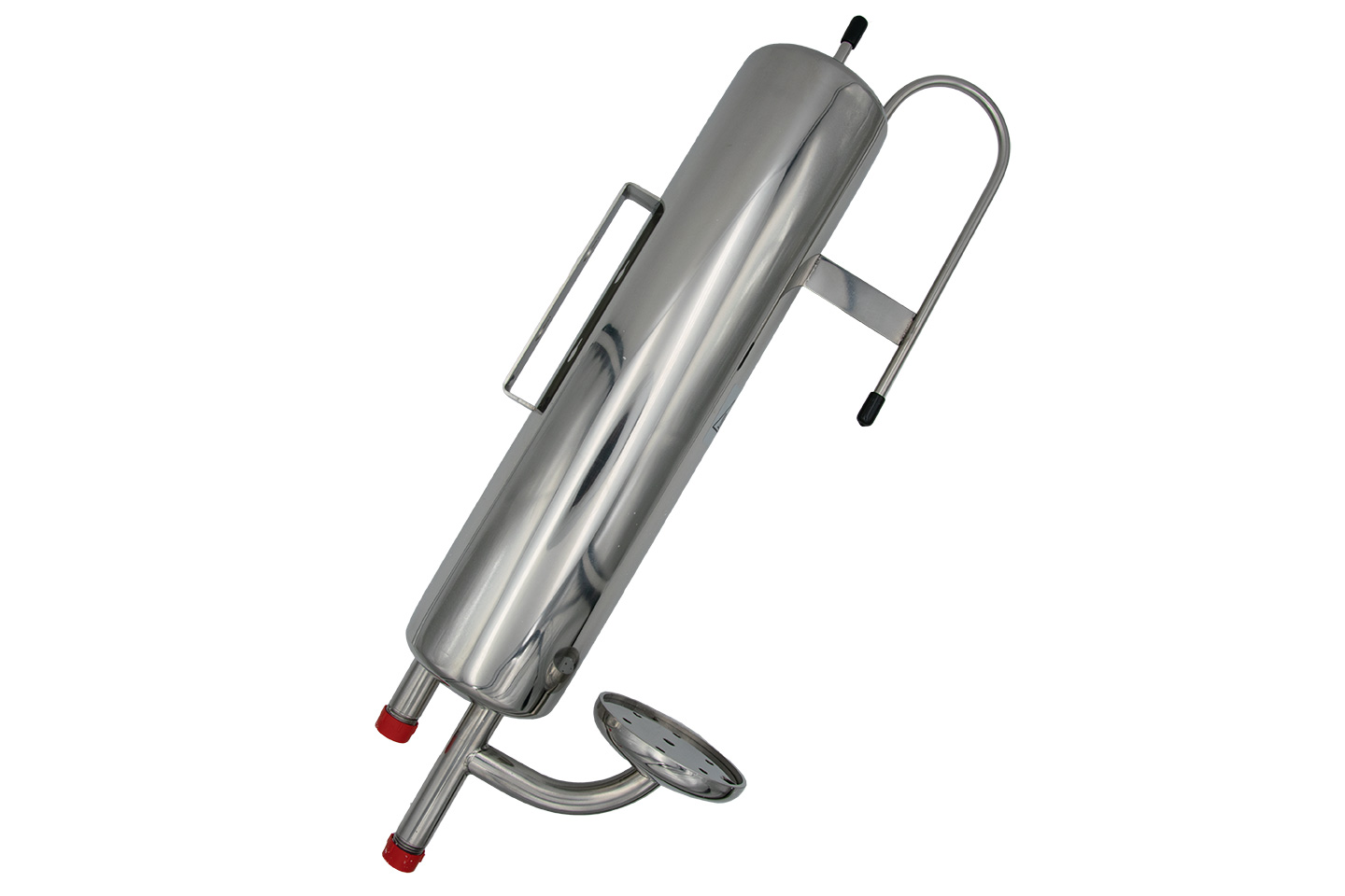 Cooler for manual sampling to 120° hot water Kühler bis 120°C für manuelle Probenentnahme, Frontansicht des Titan-Edelstahl-Gehäuses