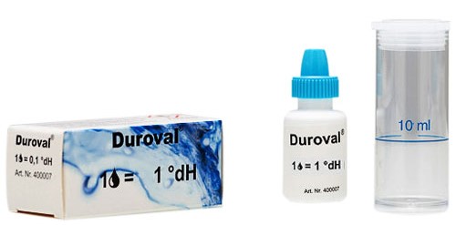 DUROVAL® 1 Tropfen = 1 °dH Tropfenzähl Titrations- Test (50 Stück neutral mit Faltschachtel)