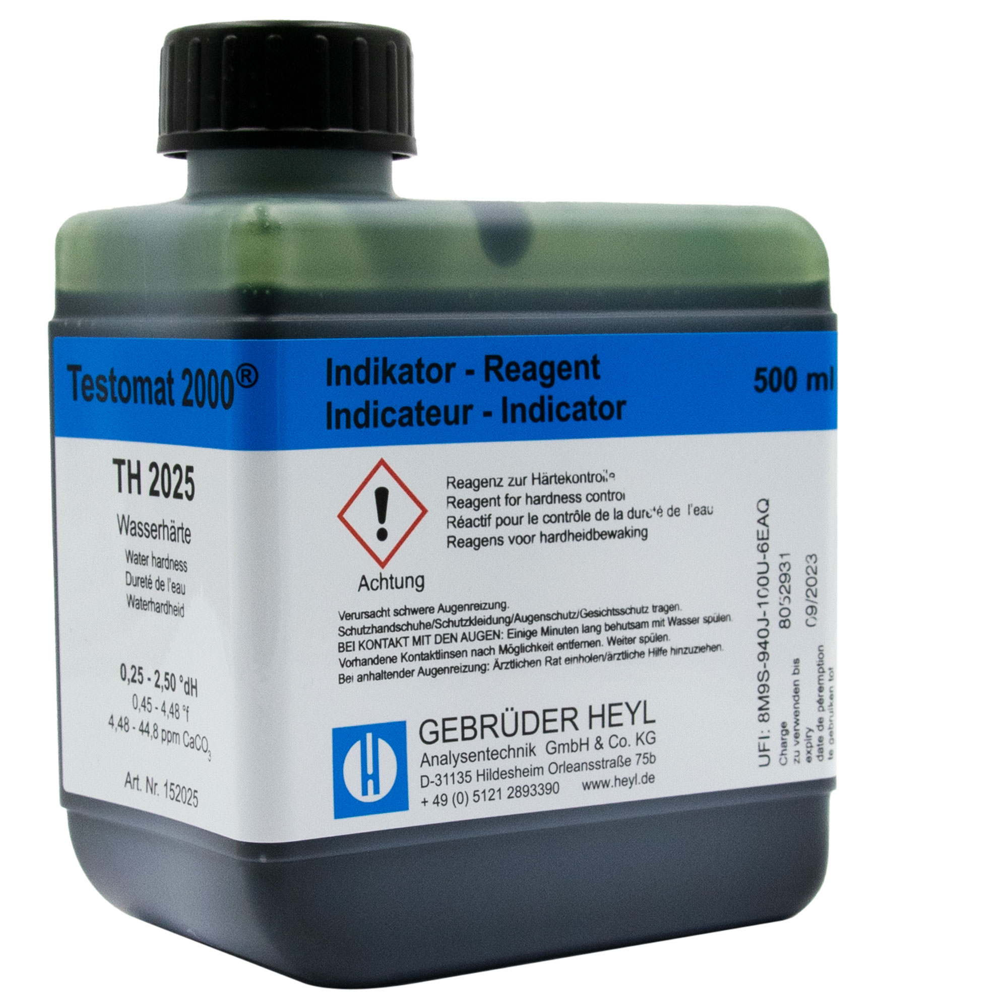 Testomat Indikator TH2025 Flasche seitliche Ansicht, 500ml Original Wasserhärte Indikator