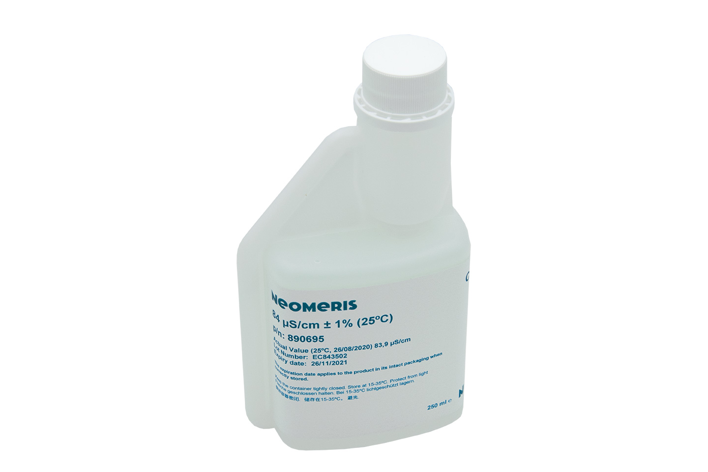 Neomeris Leitfähigkeitskalibrierlösung Leitfähigkeitskalibrierlösung, Detailansicht hygienischer Verschlussmechanismus, verhindert Verunreinigung der Lösung, 250 ml Flasche für Elektrodentests