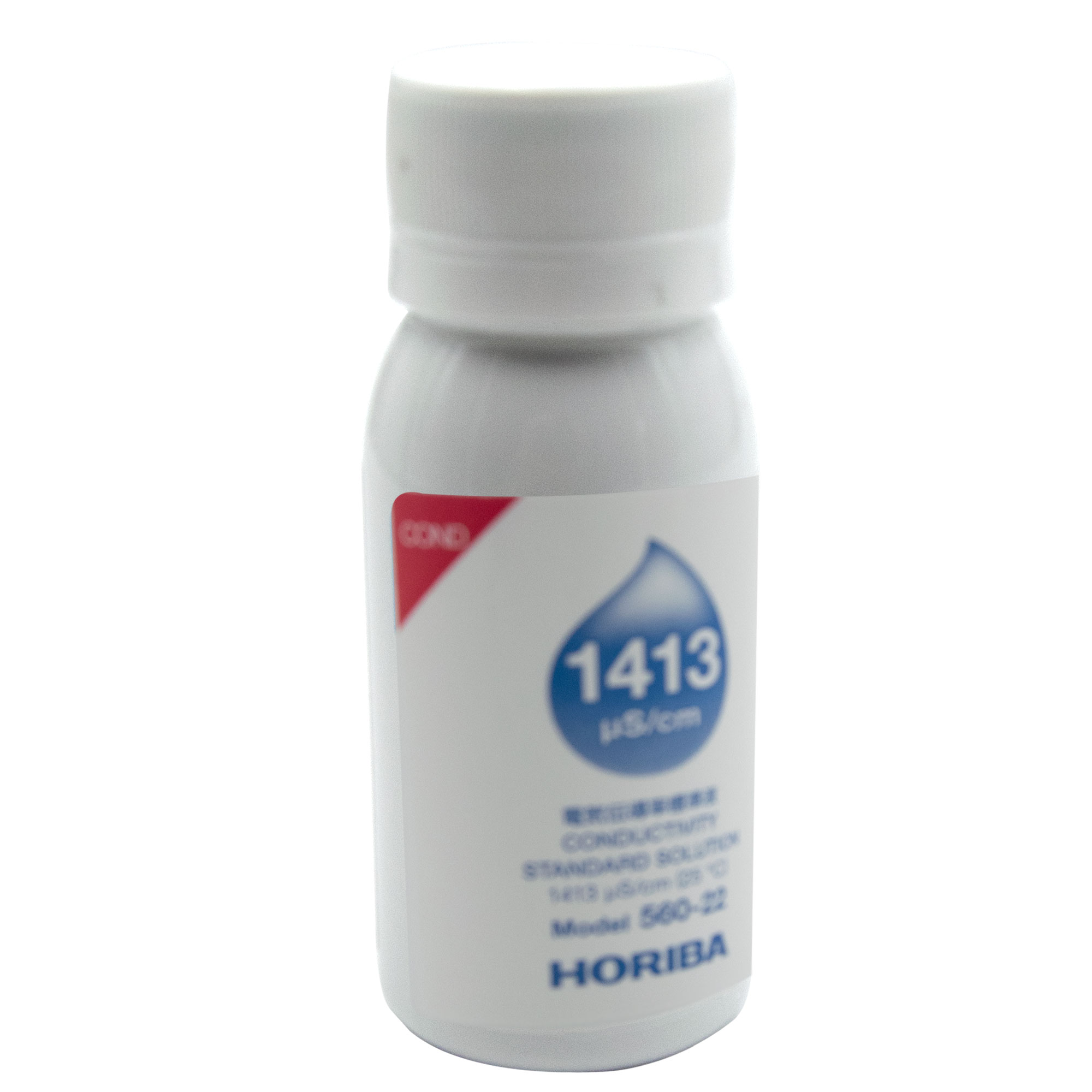 eine Flasche Kalibrerlösung 1413 in 60ml Ausgabe, weiße Flasche mit gut sichtbaren Etikett