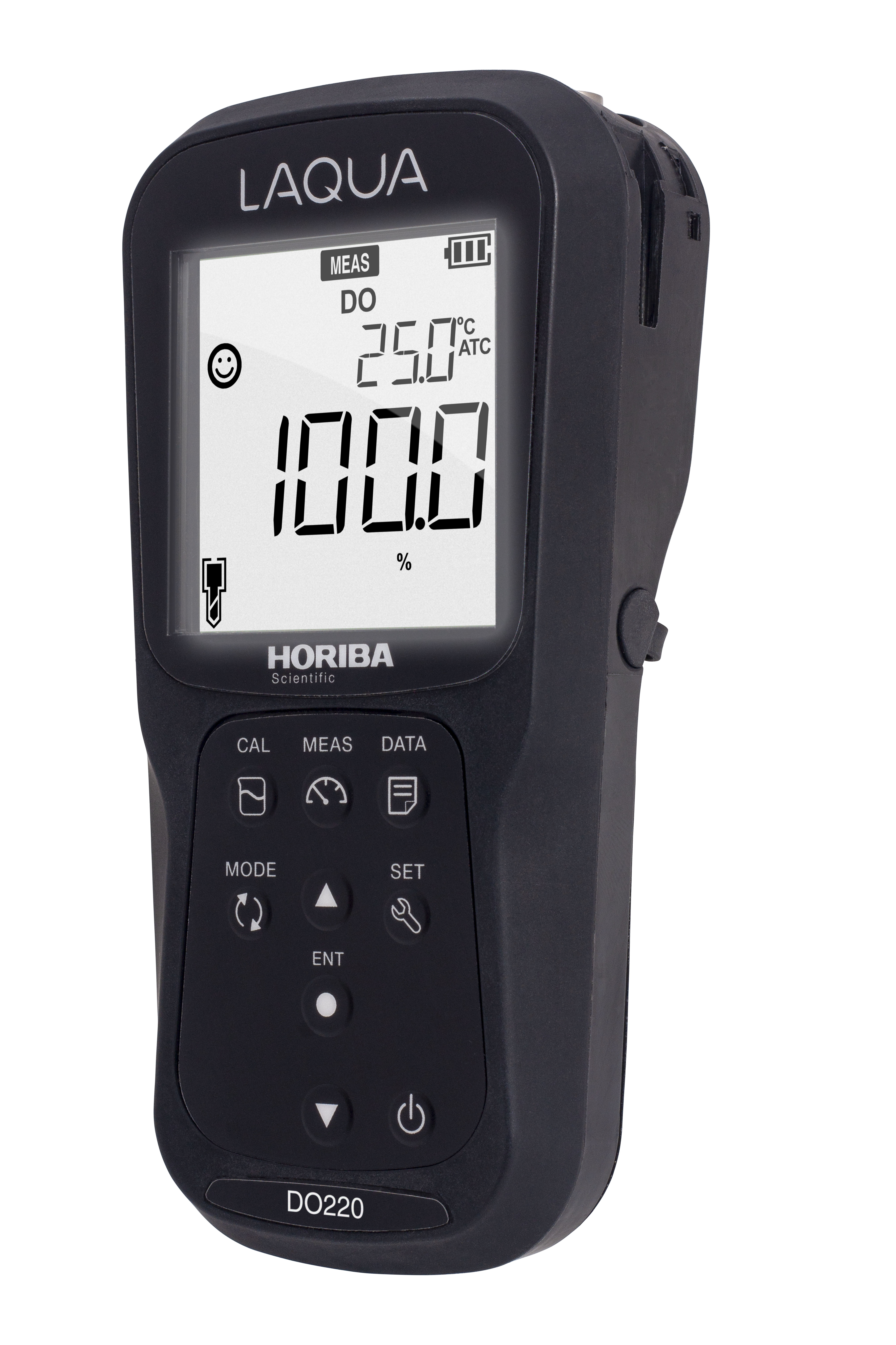 Horiba LAQUA DO220 measuring device in black, angled view.