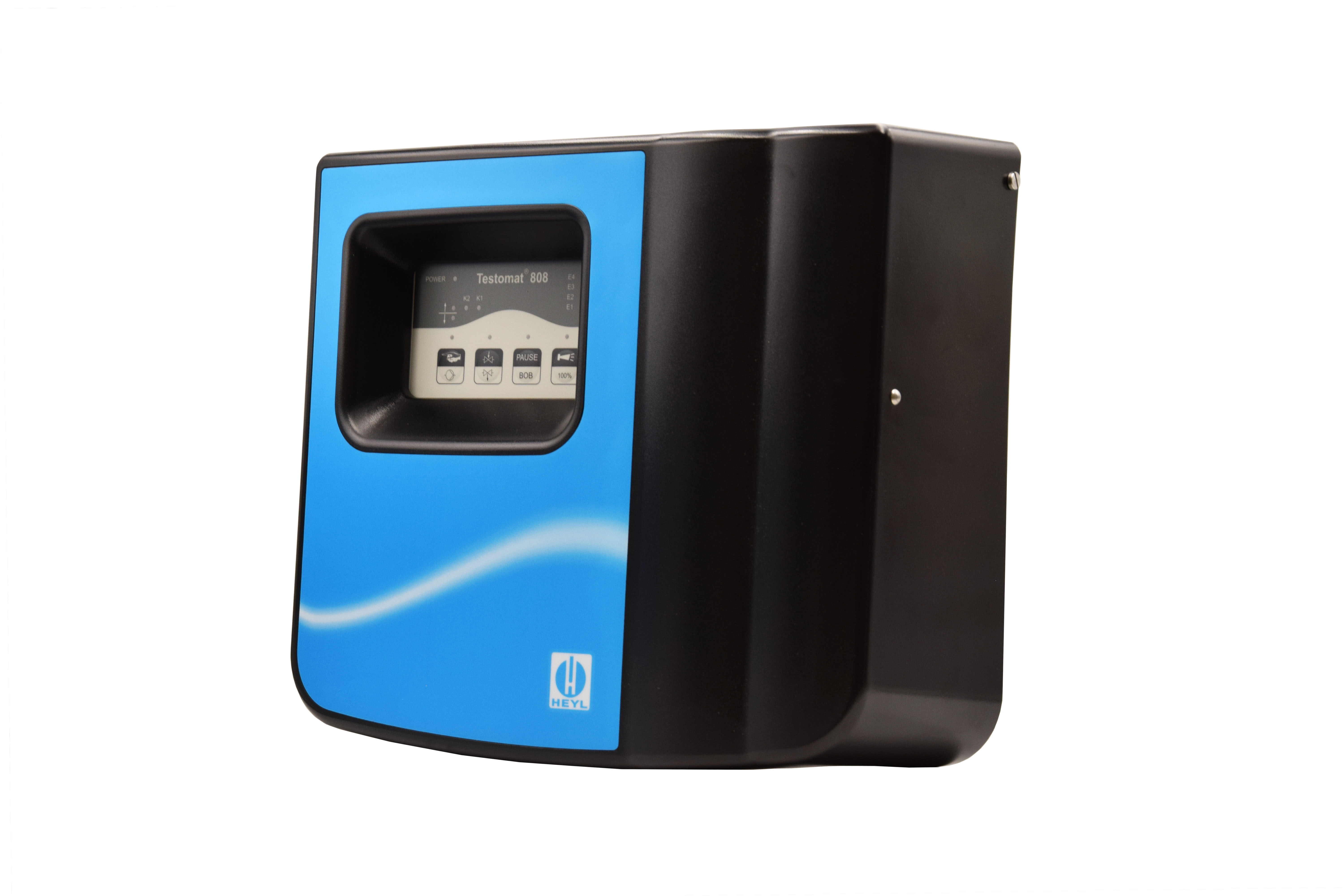 Testomat 808, rechte Seitenansicht mit Wasserablaufanschluss, robustes Gehäuse, (D) 230 V/50-60 Hz 0,3 - 1 bar