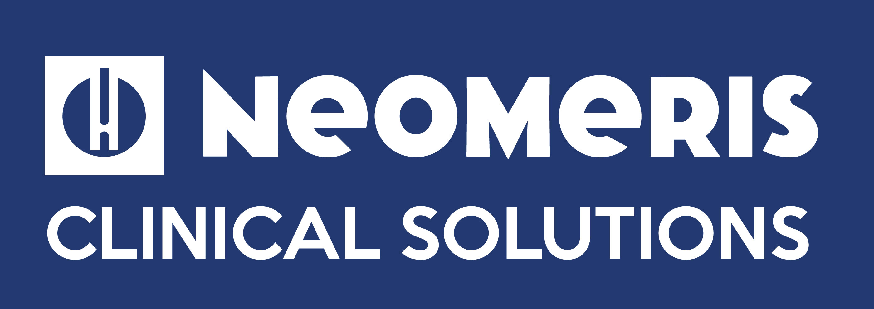 Logo blauerer Hintergrund weiße Schrift: Neomeris clinical solutions