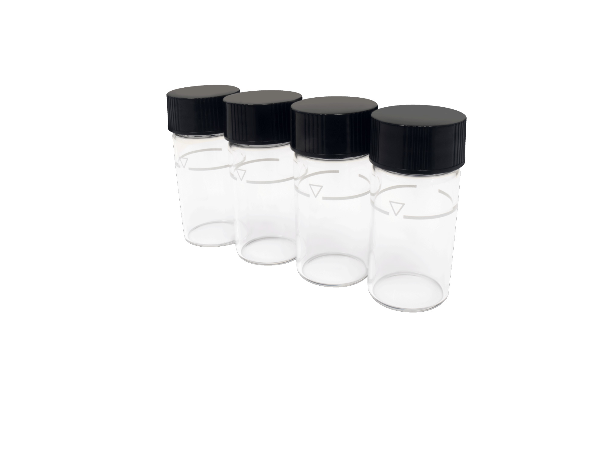 Horiba TB220-VIAL 4SET Sample vial set with 4 empty sample vials for TB-220 Artikel 896085 Horiba TB220-VIAL 4SET Probenfläschchen Set mit 4 leeren Probenfläschchen für TB-220 links schräg aufgereiht Draufsicht