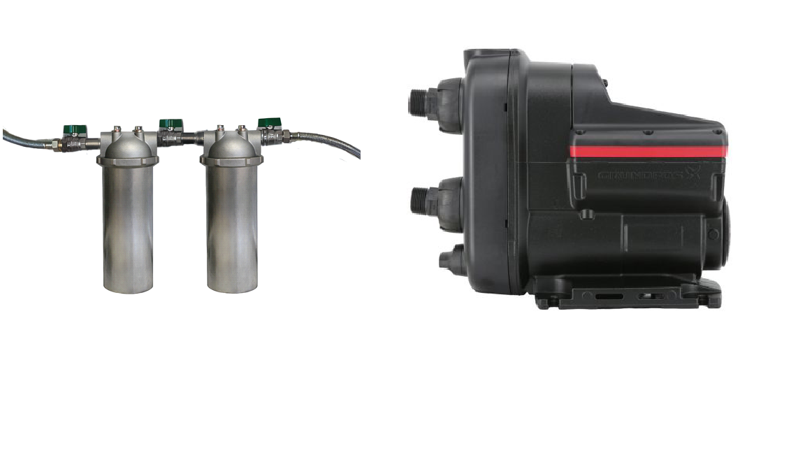 Pyrogen filtration system for producing pyrogen-free water, featuring a pre-filter and pyrogen filter. Ideal for the pharmaceutical, medical and laboratory sectors. Our product code: 882087