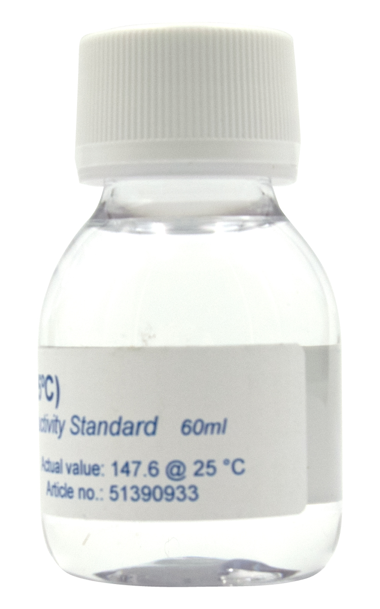 XS Professional 147 µS/cm – 4 × 60 ml conductivity calibration solution clear, 60 ml bottle back view