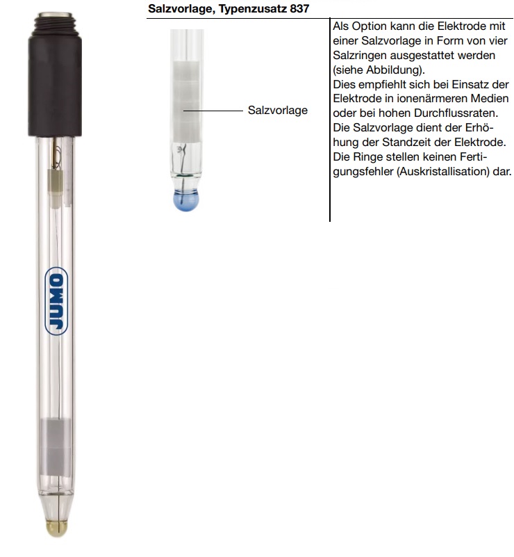 JUMO ecoLine Glasschaft pH Elektrode mit Salzvorlage, S8 Pg13,5 Schraubkopf