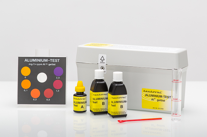 Testoval® Aluminum kit Testoval Aluminium Testbesteck, Aluminium-Testkit mit Farbvergleichsskala und Reagenzflaschen, manuelle Wasseranalyse