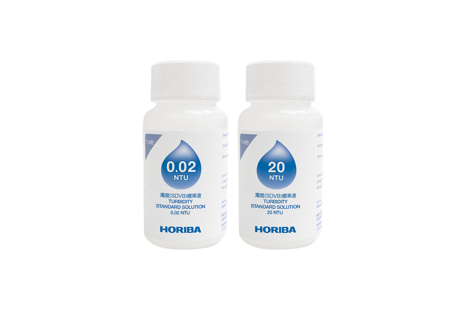 Horiba 550-TBP-2L Turbidity Calibration Solution Set for the Low Range (0.02 and 20 NTU), 50 ml each Artikel 896082 Horiba 550-TBP-2L Trübungs Kalibrierlösungsset für den niedrigen Bereich (0,02 und 20 NTU), jeweils 50 ml Flaschen