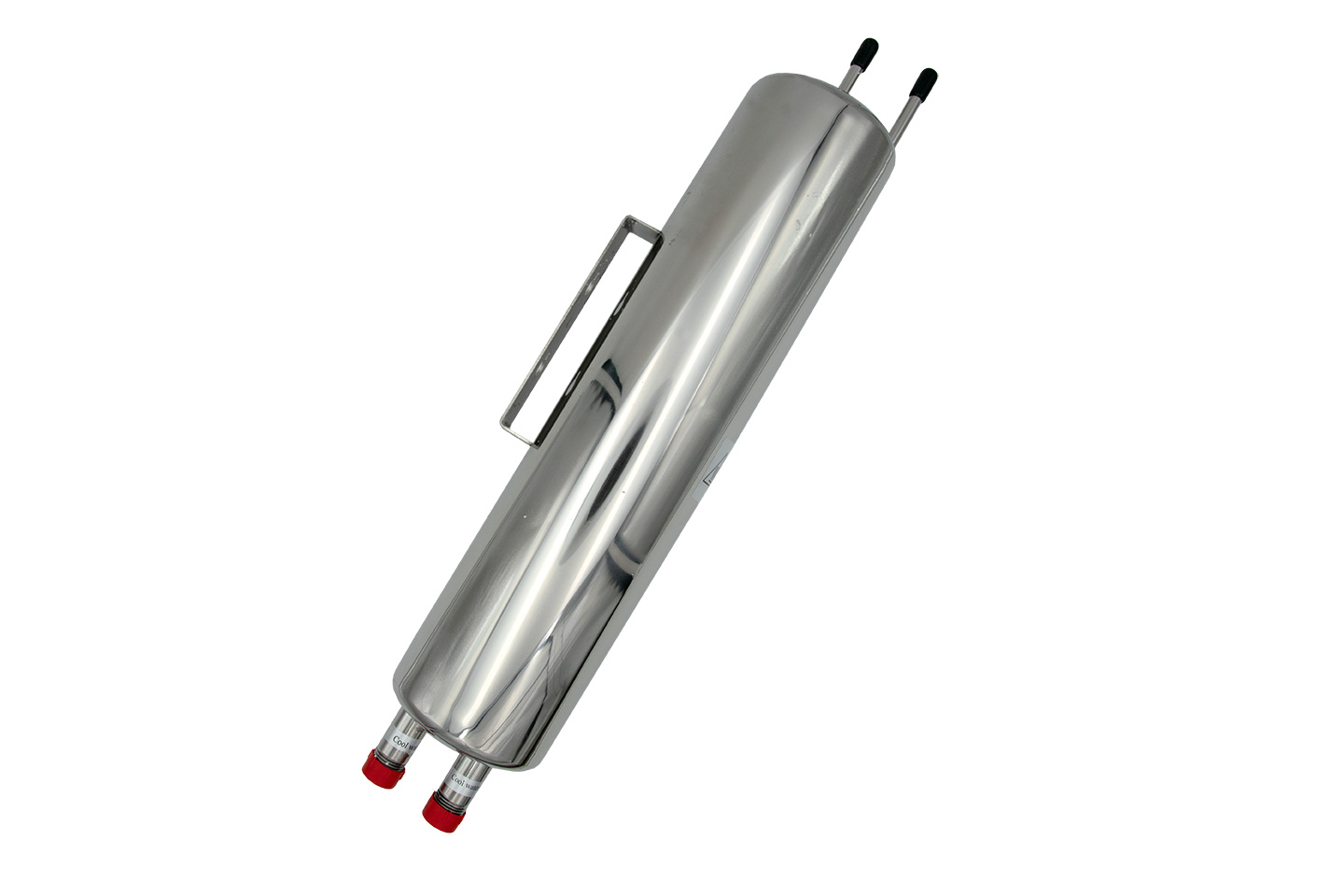 Cooler for automatic sampling to 200° hot water Kühler bis 200°C für automatische Probenentnahme, Titan-Edelstahlgehäuse mit Kühlspirale, kompakte Bauform