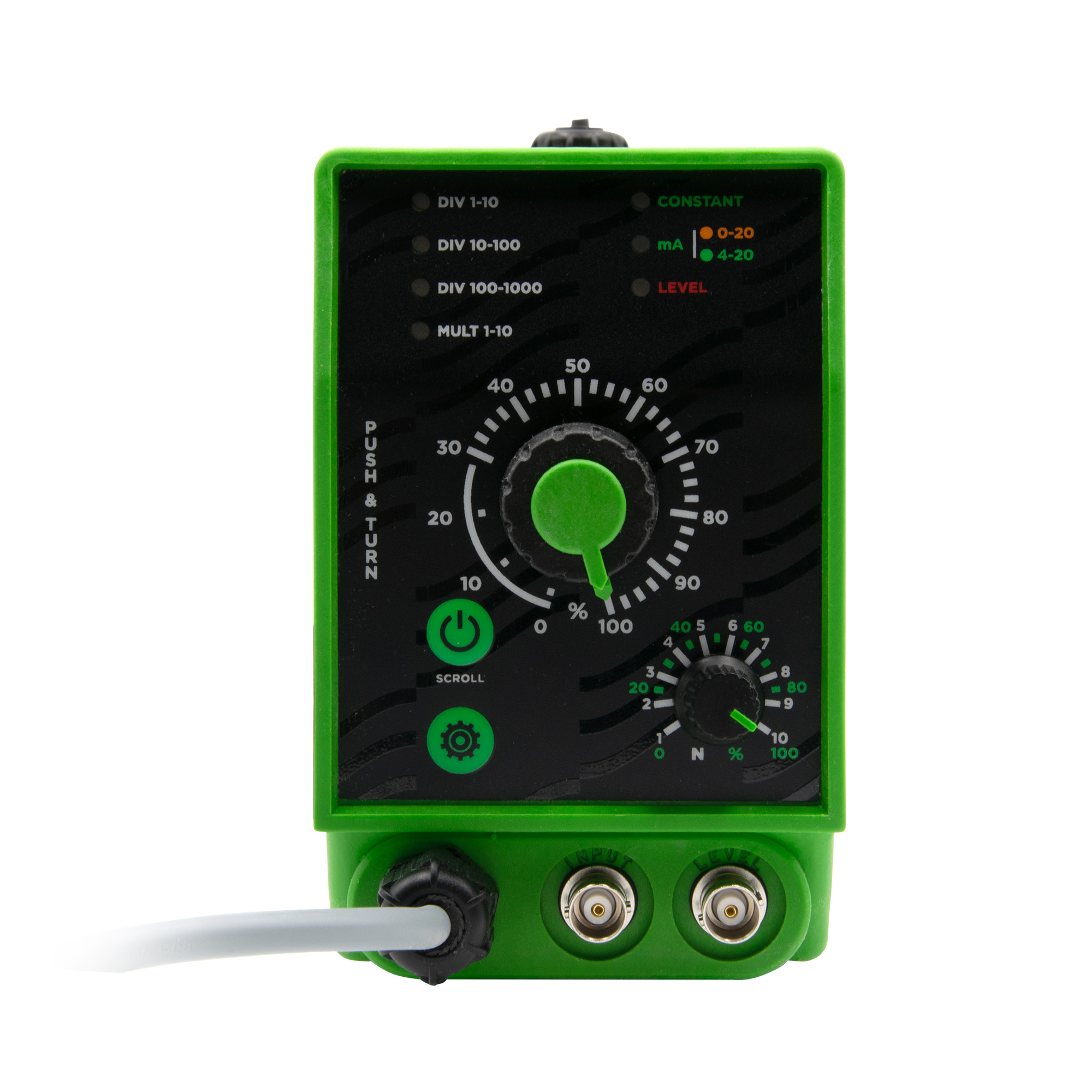 emec K Plus dosing pump front view, rotary knob for stroke frequency adjustment