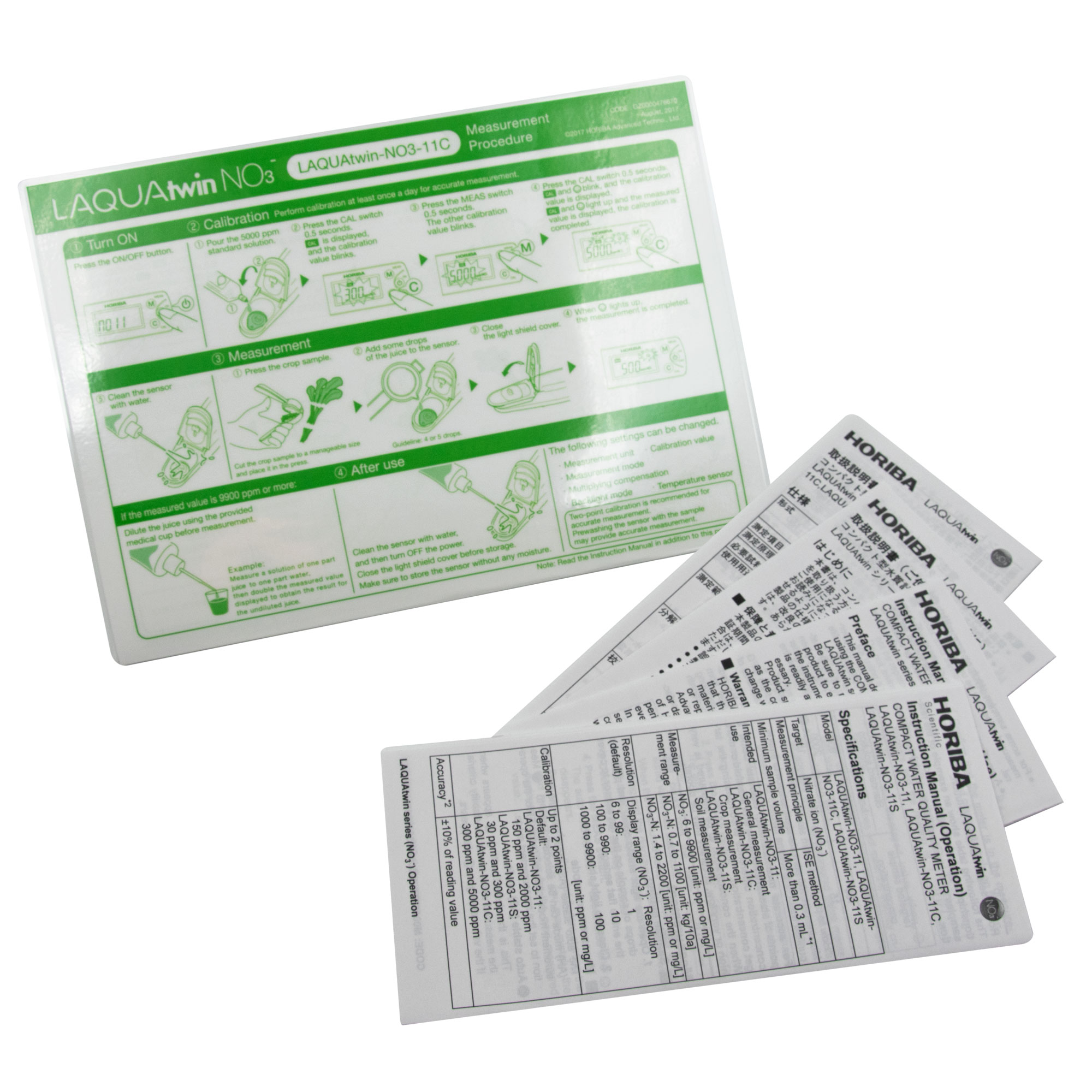 Horiba NO3 Pflanzen-Tester Karten, technische Datenblätter und Anwendungshinweise