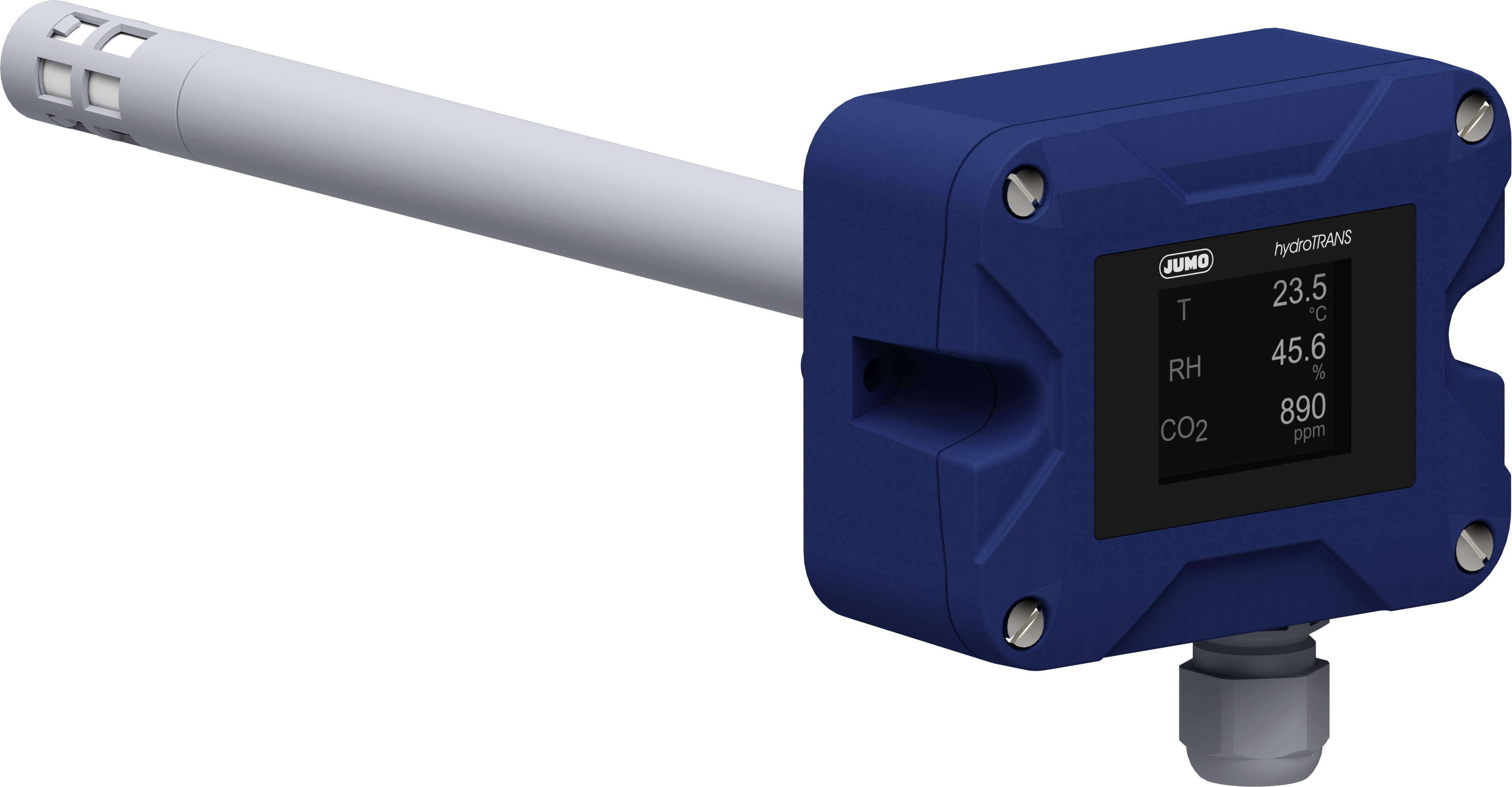 JUMO hydroTRANS S30 – Feuchte- und Temperaturmessumformer mit optionalem CO2-Modul in Kanalausführung