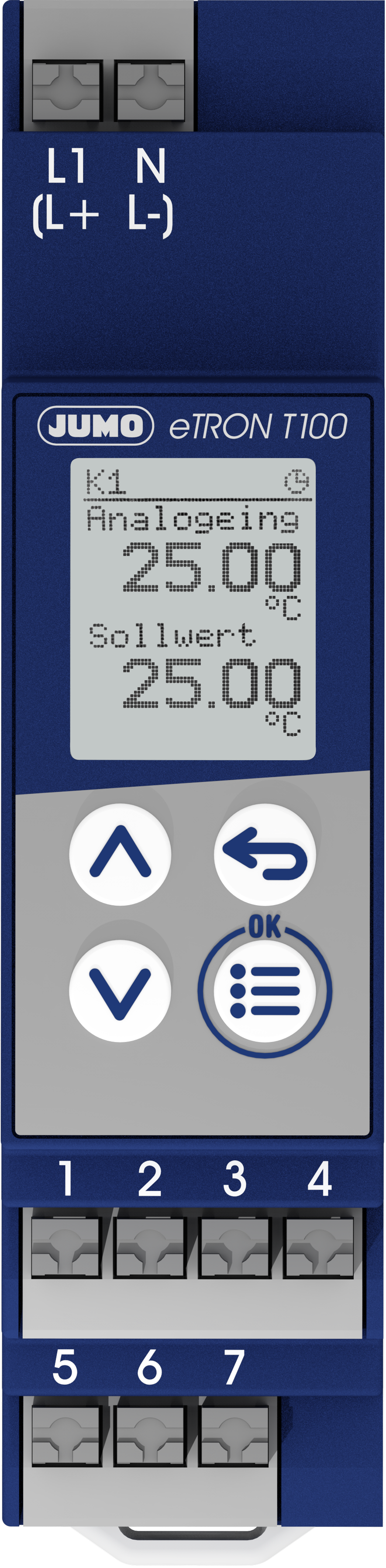 JUMO eTRON T100 for DIN-rail mounting (1 relay output, changeover ...