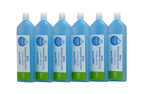 Horiba 5000ppm Nitrate Ion Standard Solution (Y041), six bottles side by side,