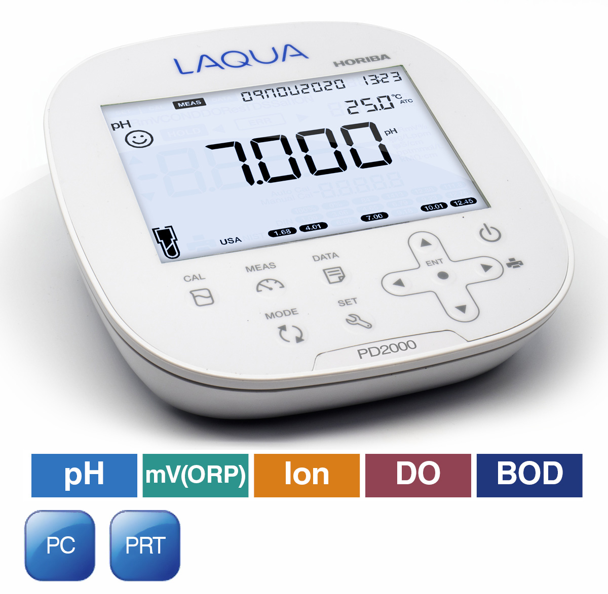 Horiba LAQUA PD2000 pH/ORP/Ion/DO/BOD/Temperaturmessgerät, Gehäuse mit Display und Tasten, großes LCD-Display, benutzerfreundliche Oberfläche, integrierter Elektrodenständer, vielseitige Einsatzmöglichkeiten