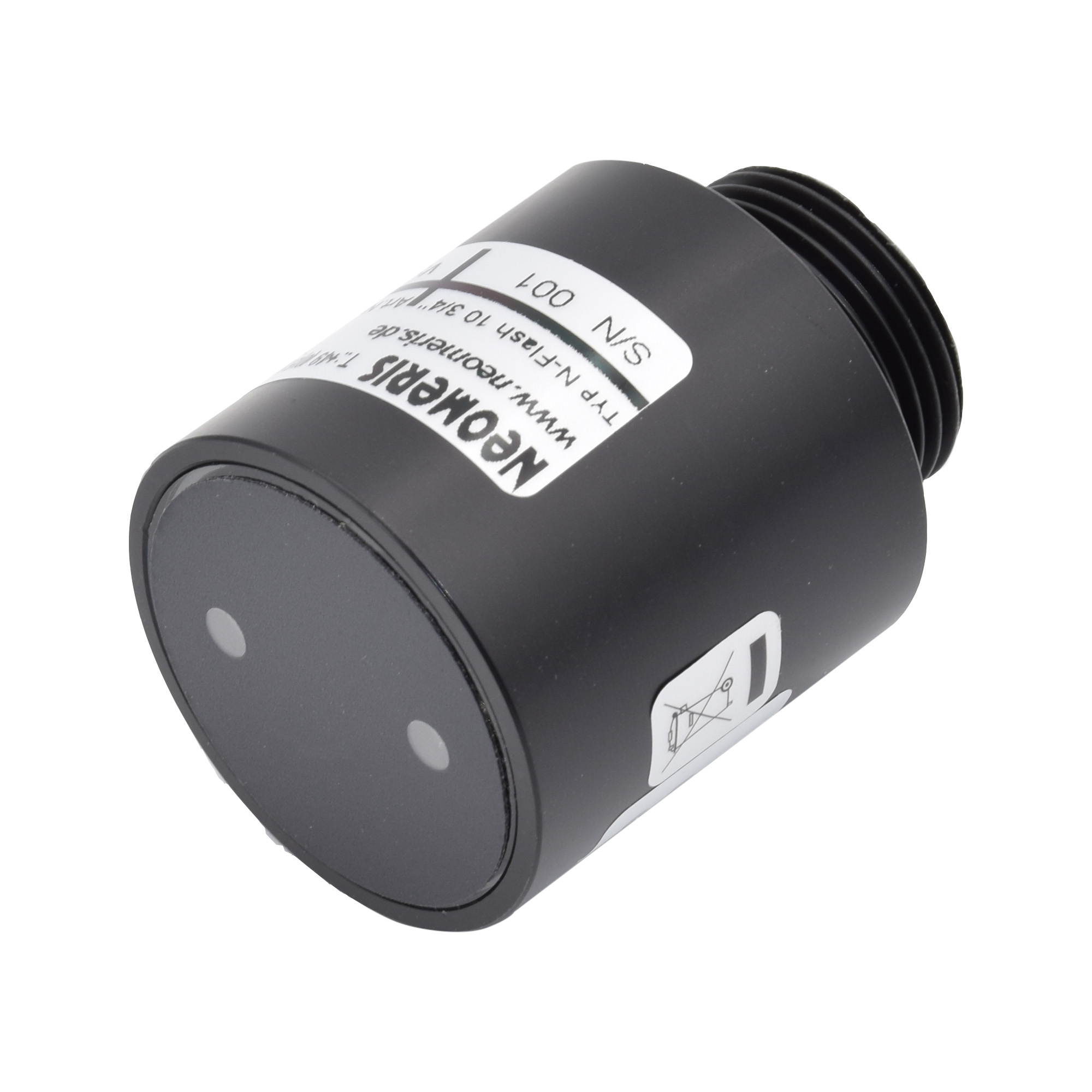 N-FLASH10 Leitfähigkeitsmessgerät Frontansicht, schwarzes POM‑Gehäuse, LEDs oben