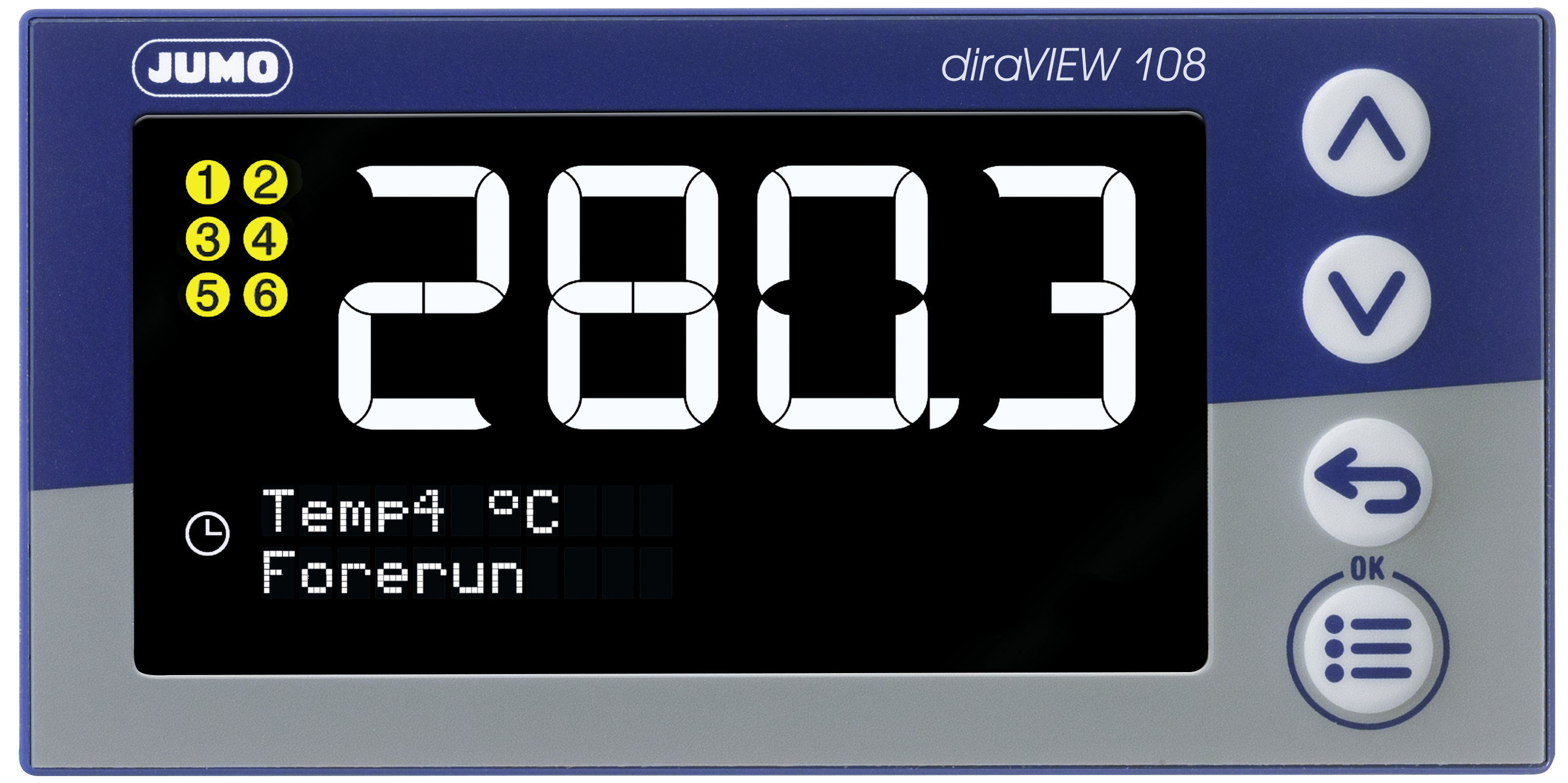 Product information “JUMO diraVIEW 132 (landscape format 48 x 24 mm, 1 x analogue input, 1 x relay, 1 x DI, 1 x DI / DO) “