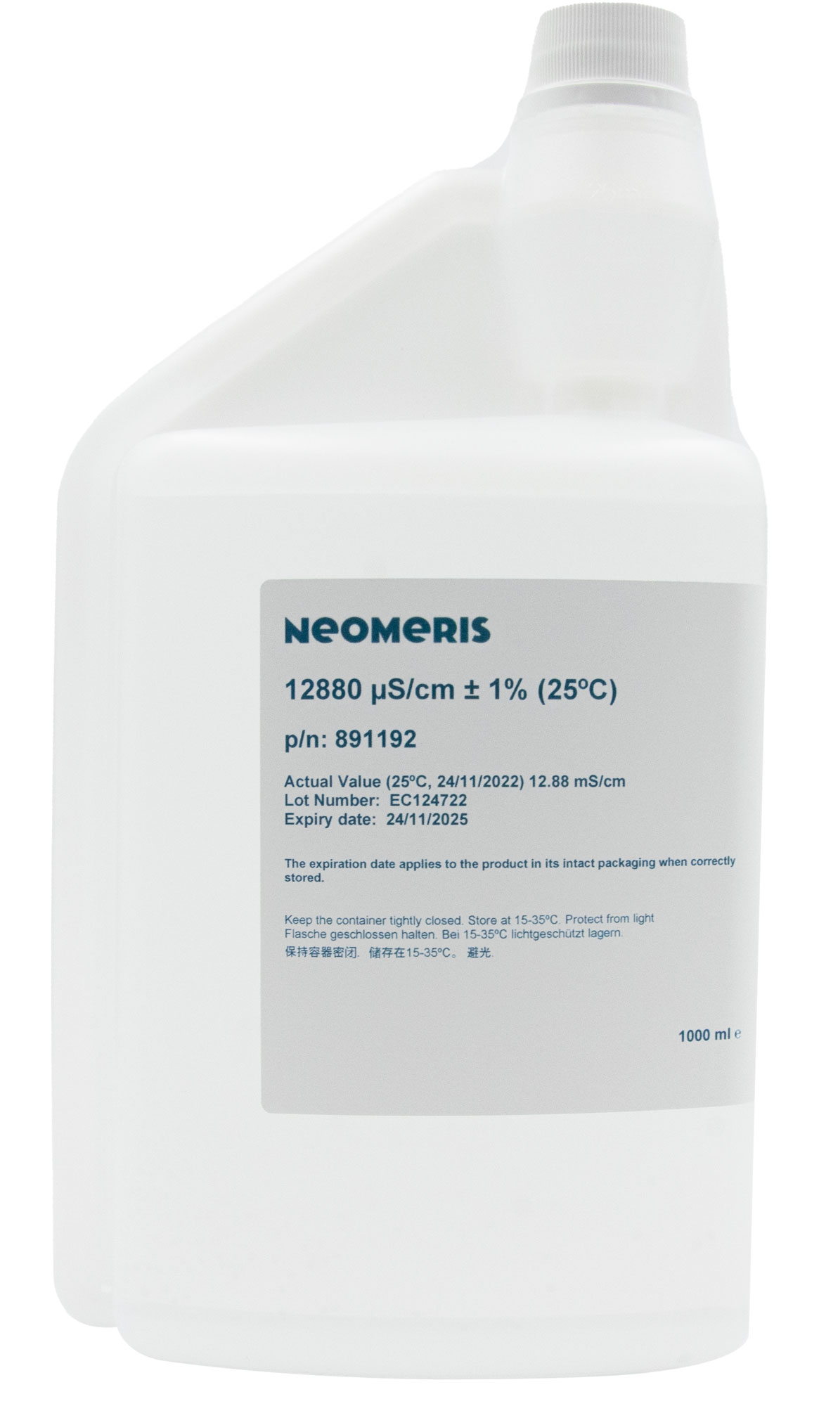 Neomeris Leitfähigkeitskalibrierlösung 12880 μS/cm Leitfähigkeitskalibrierlösung 1L Flasche, hygienischer Verschluss, klare Lösung zur Elektrodenkalibrierung