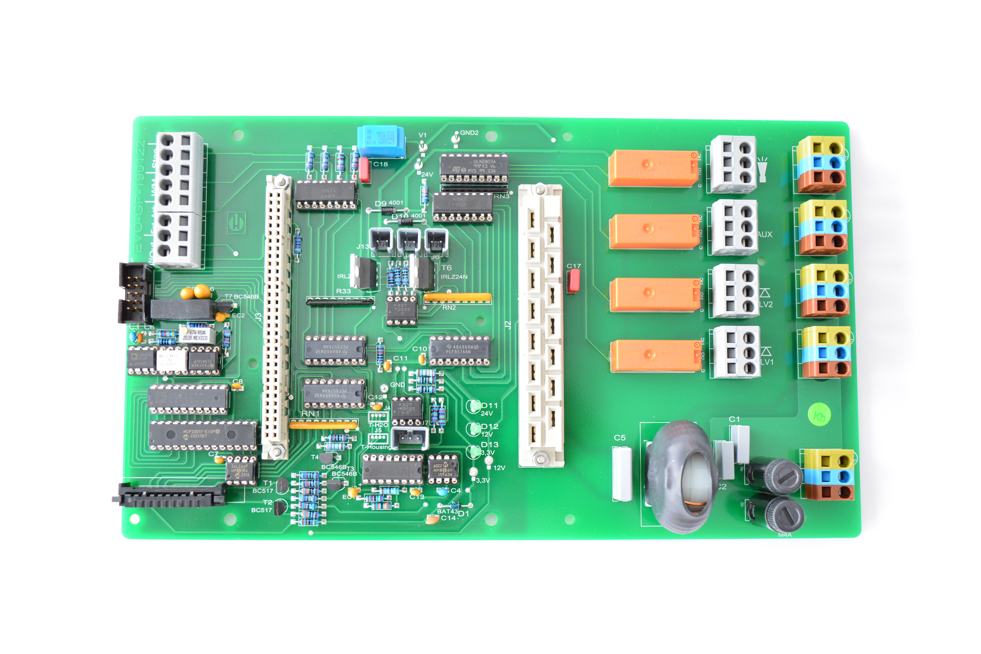 Die Leiterplatine T EVO_GP, komplett unsere Artikelnummer 32383 ist die zentrale Grundplatine des Testomat EVO Geräts und bildet das Herzstück der gesamten internen Elektronik.