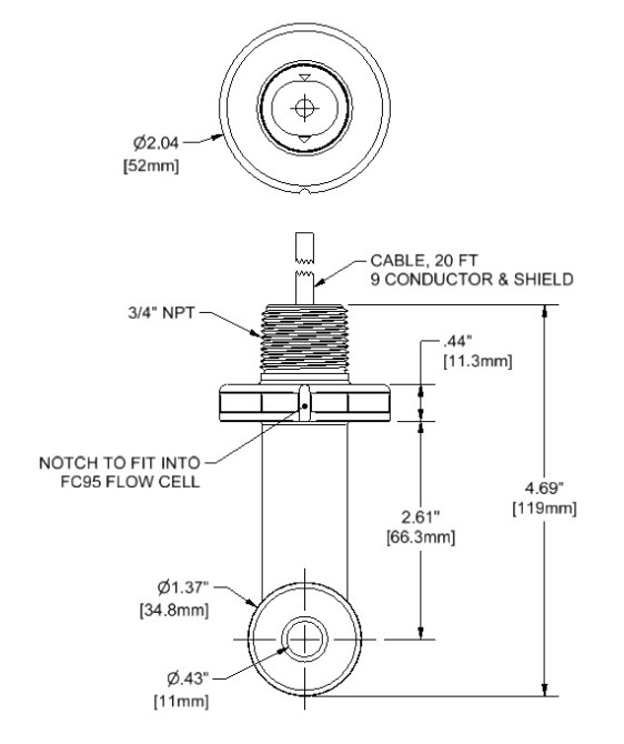 Technische Skizze mit Maßen und Anschlussdetails