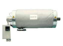 Thermischer Restozonvernichter ODT-006, Seitenansicht des Edelstahlgehäuses, kompakte Bauform, Gas Volumenstrom 6 Nm³/h