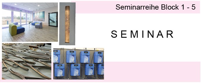 Seminar processing of sterile goods - Block 1 to Block 5 Seminar Sterilgutaufbereitung – Block 1 bis 5, Gruppenarbeit an Tischen, Weiterbildung ZSVA
