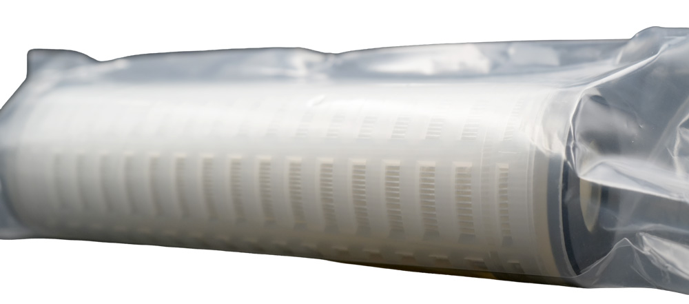 Membranfilterelement GR25 Länge 9 3/4 Zoll Rückhaltung 99,98 Prozent Filterfeinheit absolut 0,2µm unsere Artikelnummer 896493, Produkt liegend schräg linke Seite