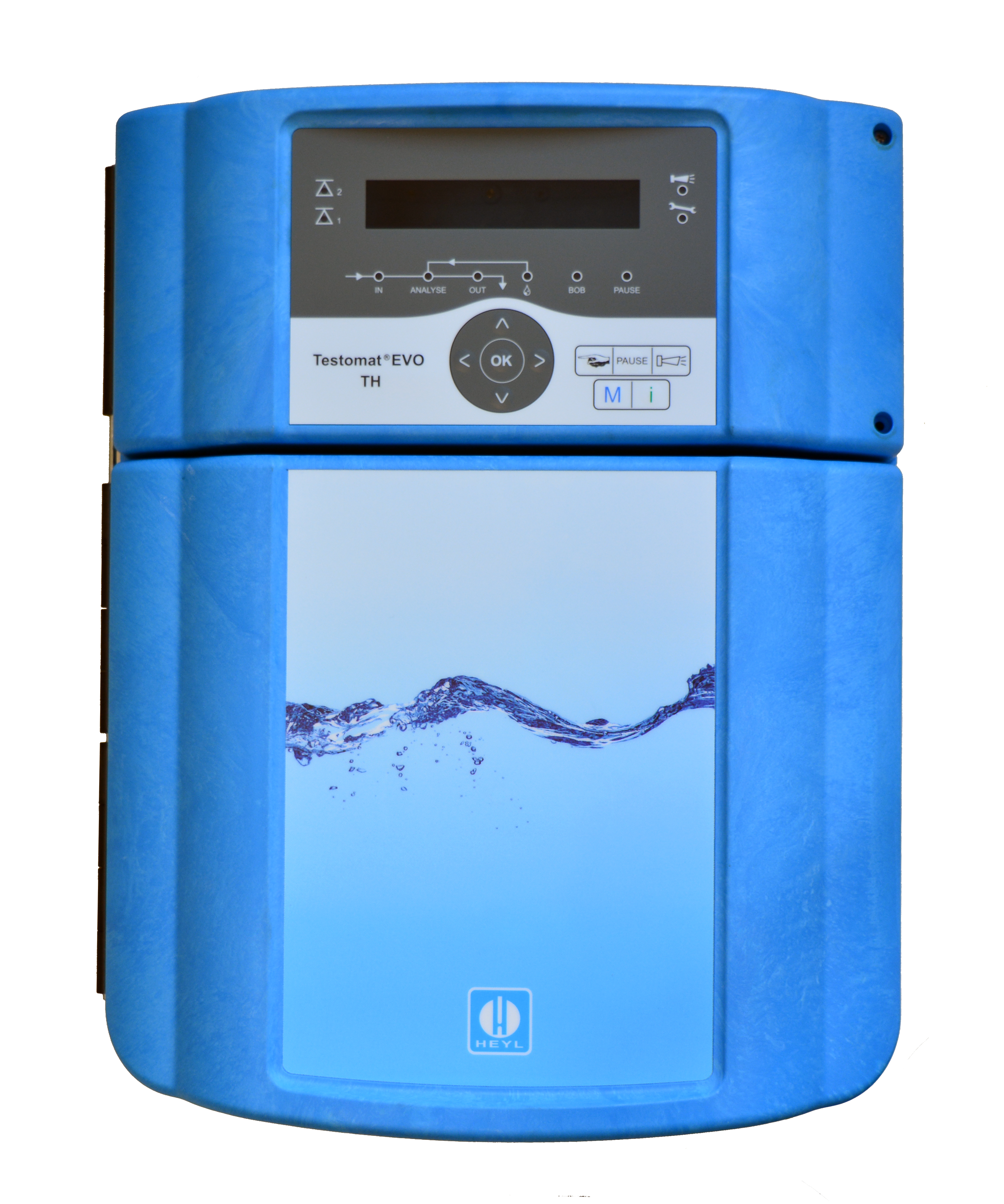 Testomat EVO TH, Frontalansicht von blauen Gehäuse, 24 VAC / 50-60 Hz