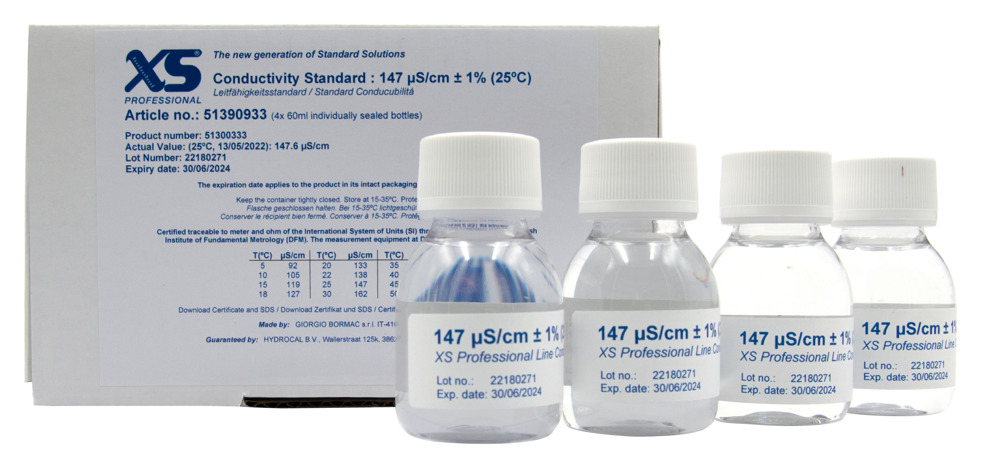 XS Professional 147µS/cm - 4x 60ml Leitfähigkeitskalibrierlösung  4 x 60 ml