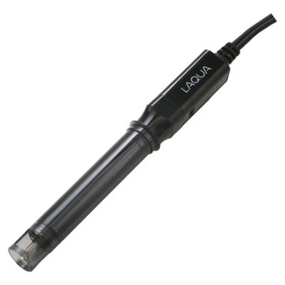 Horiba 9301-10D Kunststoff ORP Elektrode, frontale Ansicht, Platinsensor oben, Temperatursensor integriert