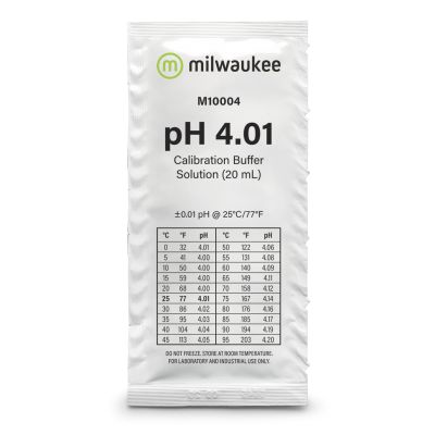 Milwaukee M10004B pH 4.01 calibration solution, front of bag with product name and volume