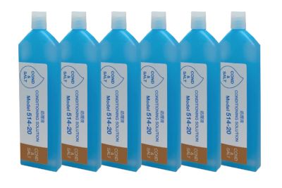 The photo shows 6 bottles of conditioning solution. The bottles are blue with labels.